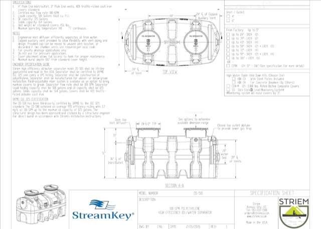 Striem OS-500 oil separator specification sheet